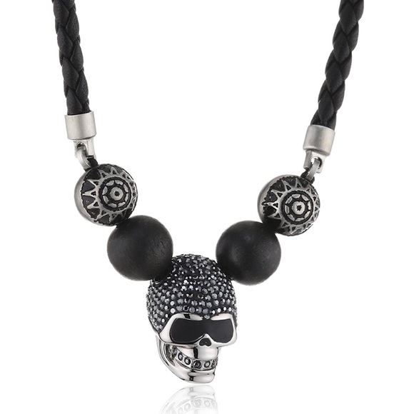 new Swarovski ㋛ Taddeo Metal Beads Crystal Skull Necklace ㋛ Jet Hematite ㋛ Black - Picture 3 of 16
